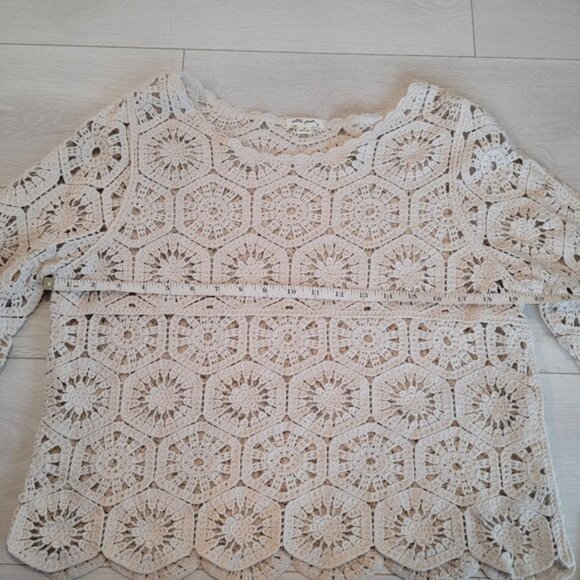 Crochet Macrame Long Sleeve Top Scalloped Hem Beachy Boho Vintage Look - Picture 2 of 5